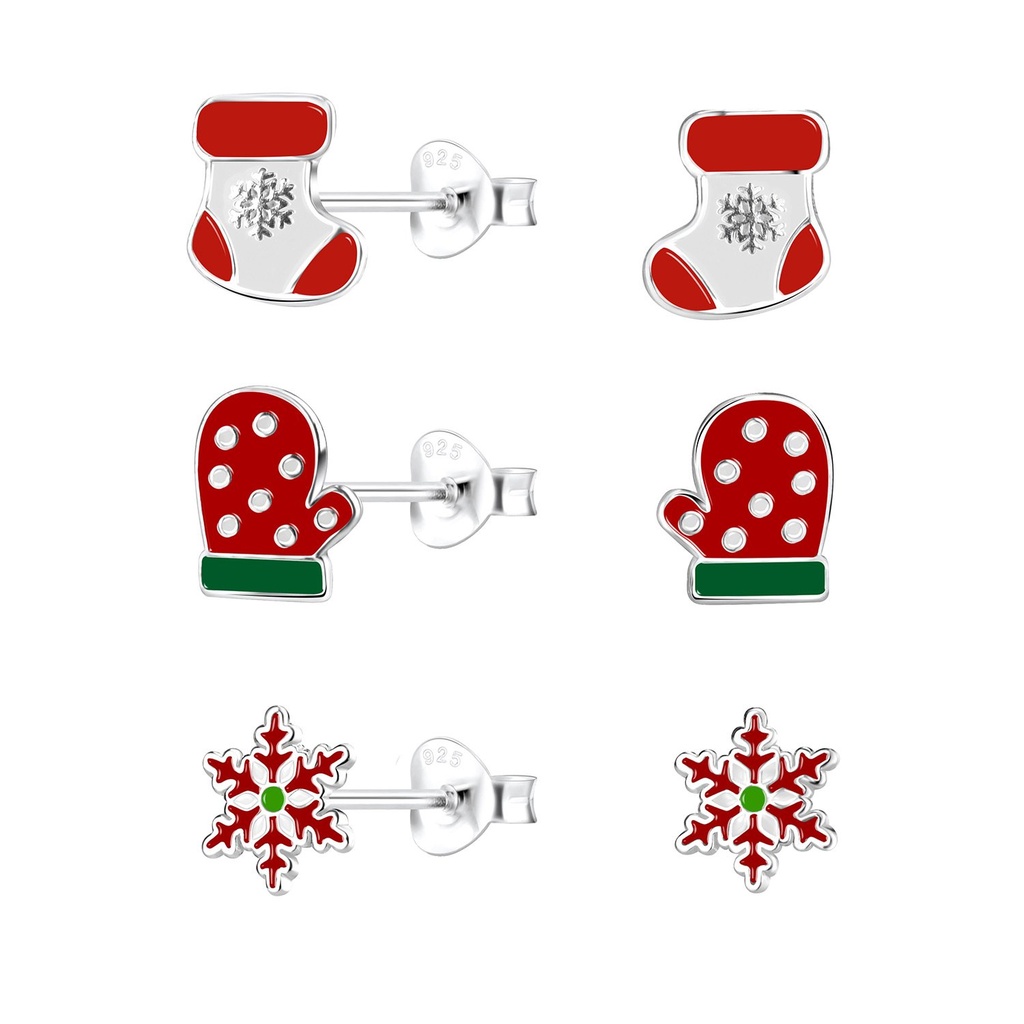 [10014191] Silver Christmas Holiday Stud Earrings Set