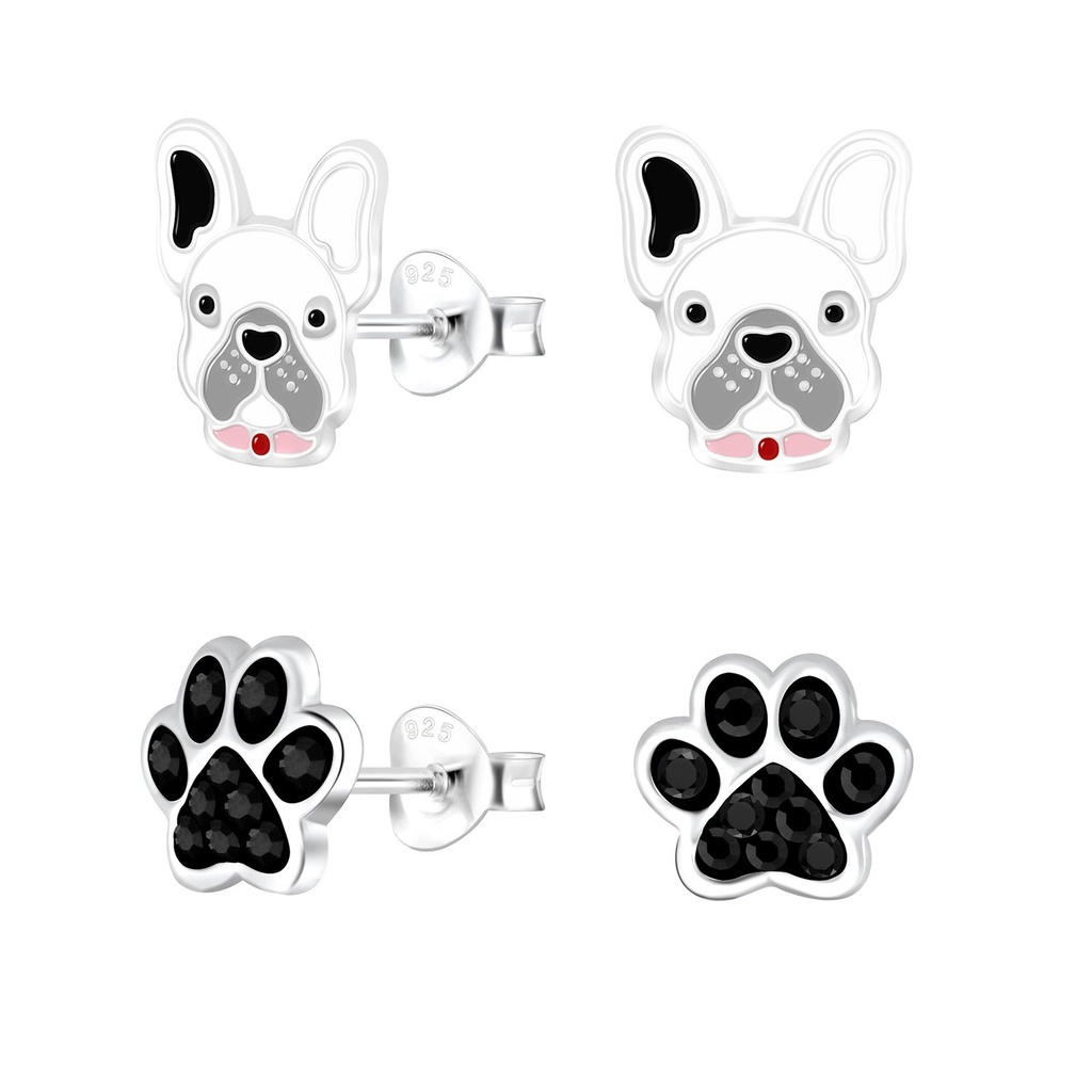 [10014188] Silver Dog Lovers Stud Earrings Set