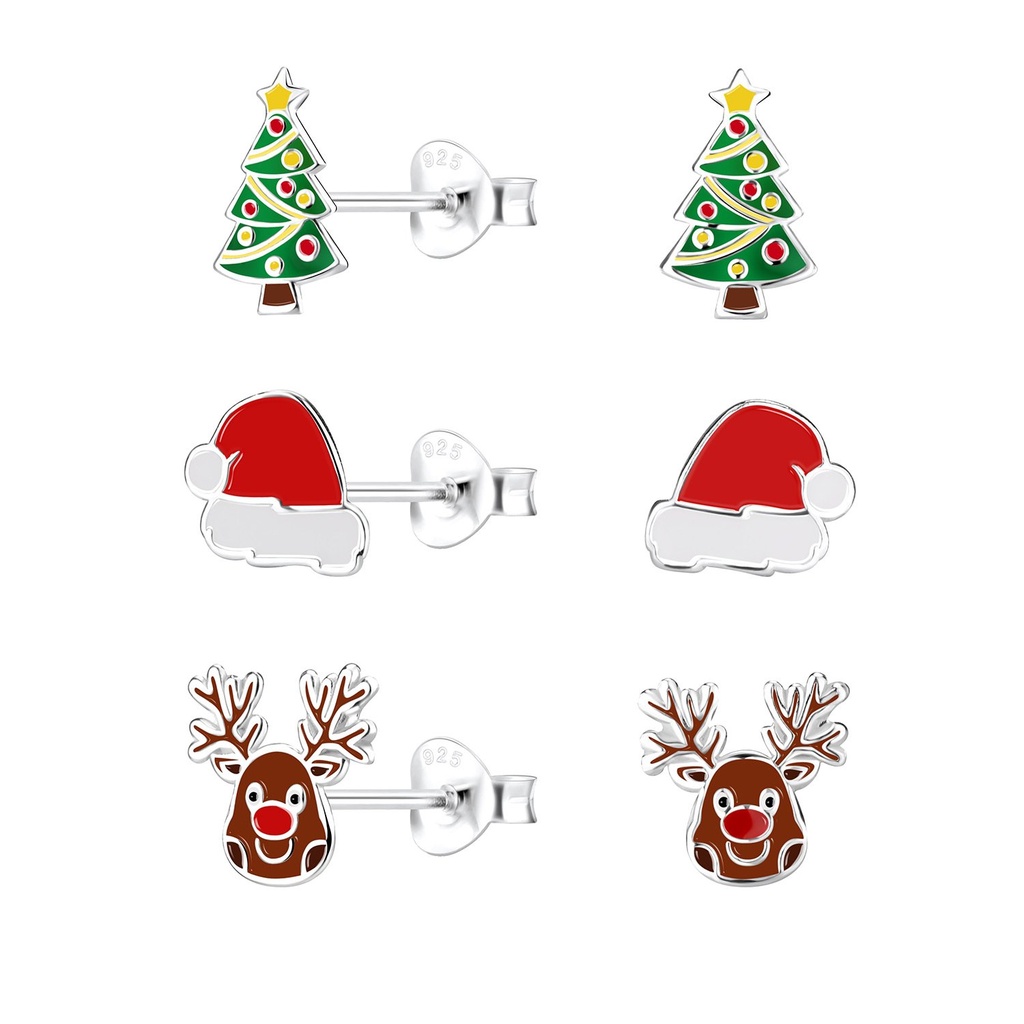 [10014192] Silver Christmas Holiday Stud Earrings Set