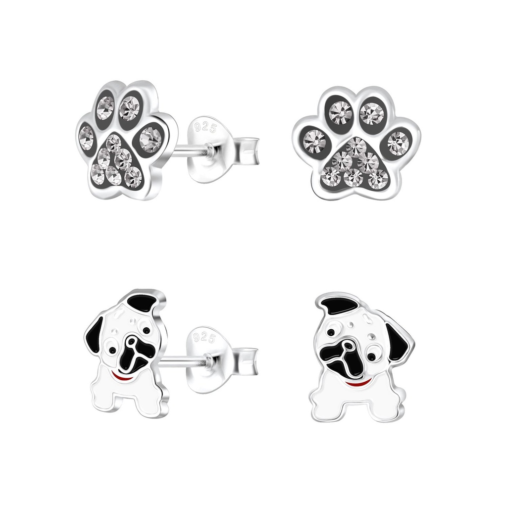 Lot de puces d'oreilles amoureux chien en argent