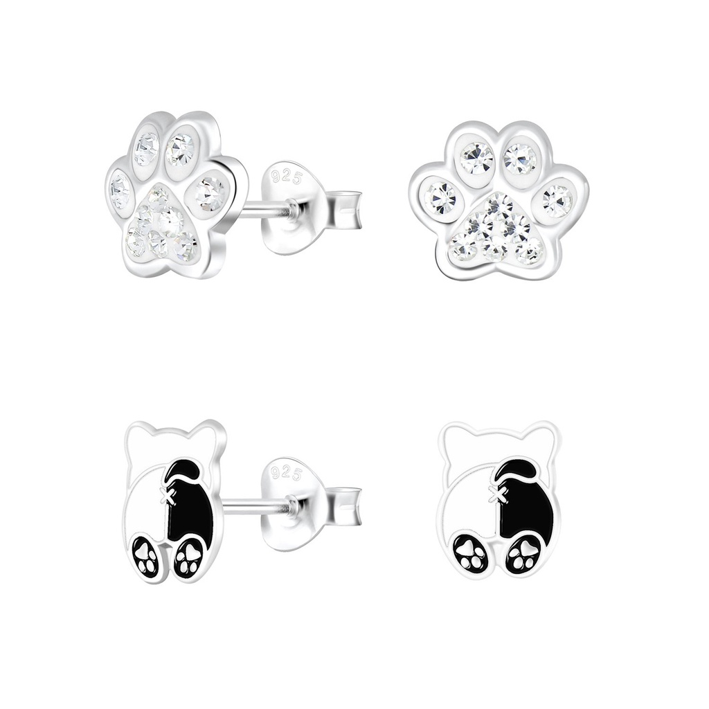 [10014189] Silver Dog Lovers Stud Earrings Set