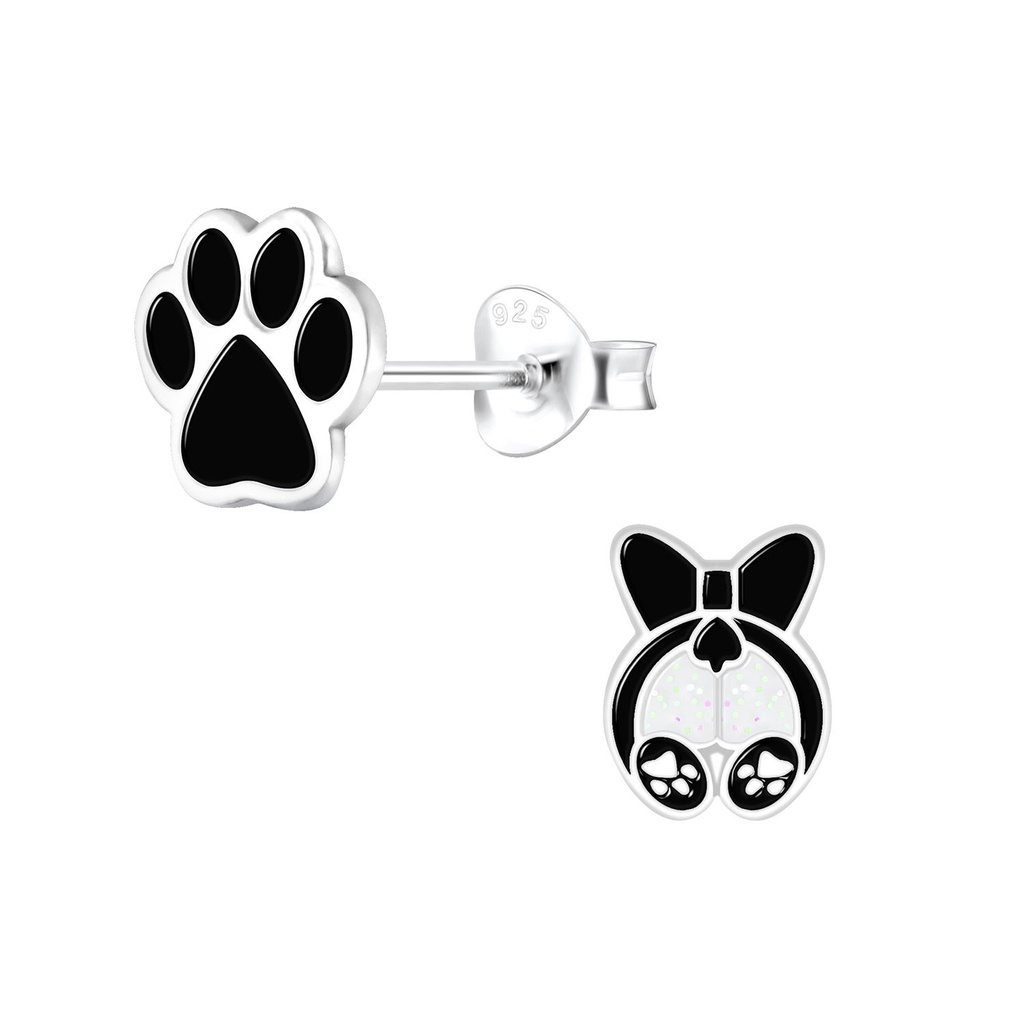 Silver Dog Lovers Stud Earrings