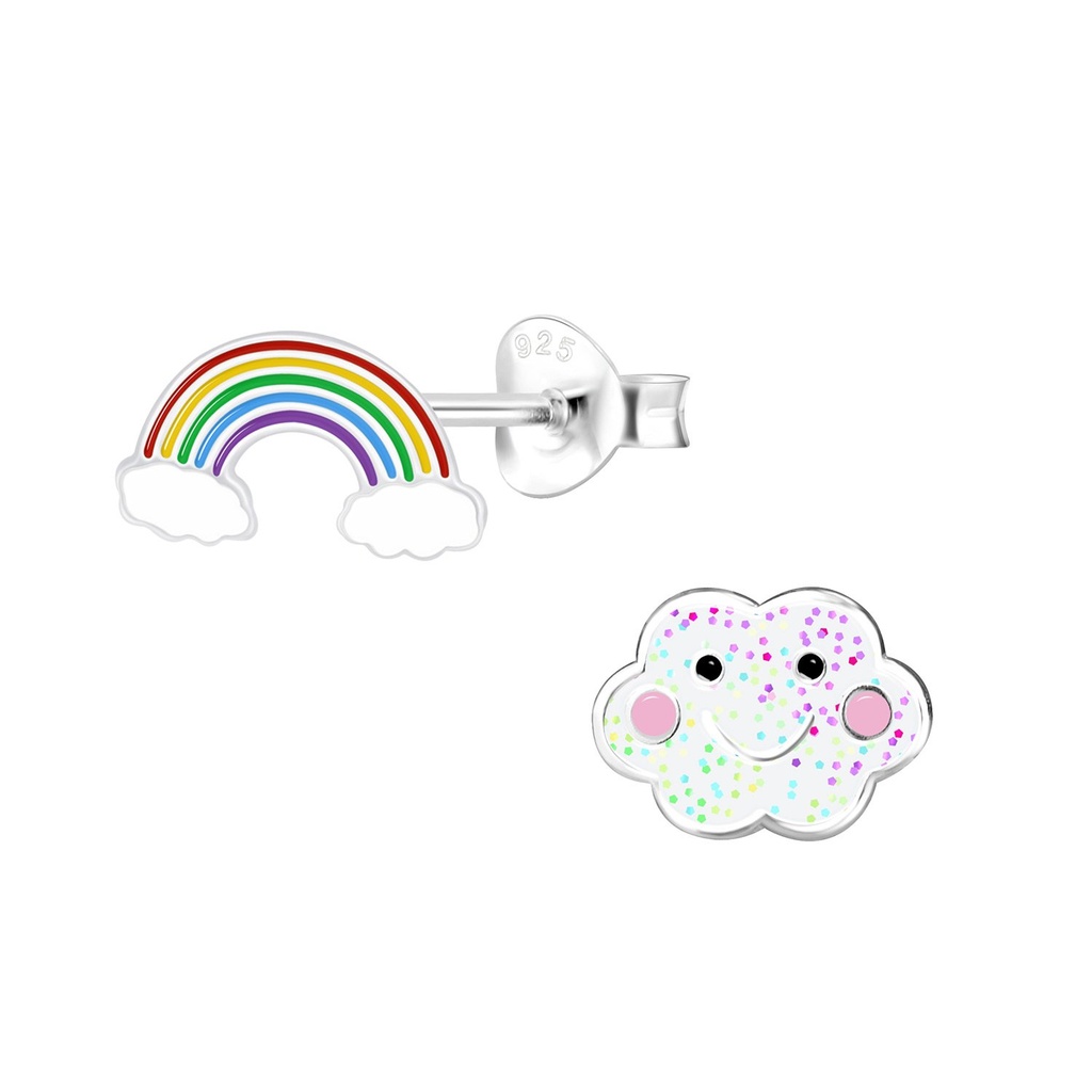 [10014170] Silver Rainbow and Cloud Stud Earrings