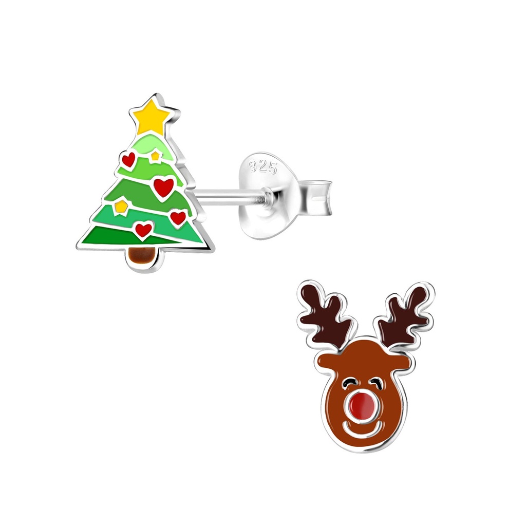 Silver Christmas Holiday Stud Earrings