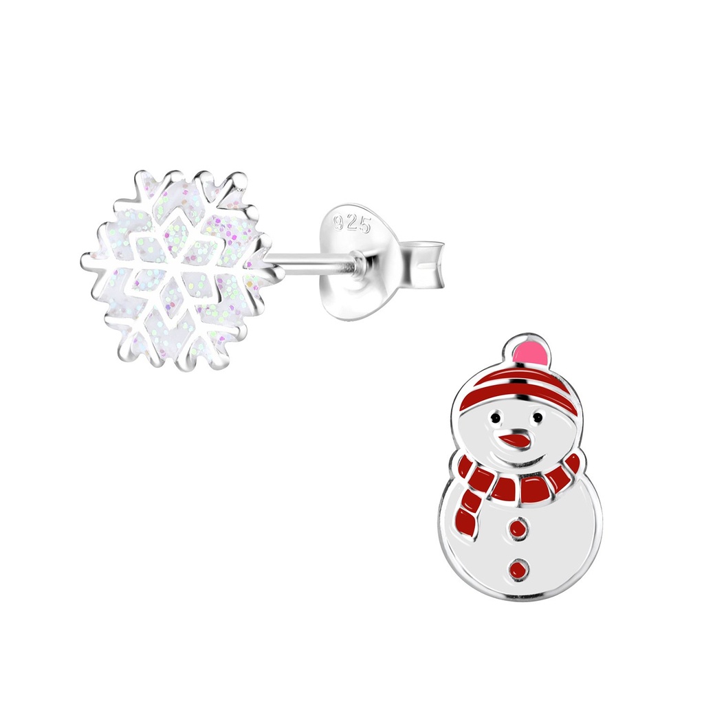 Silver Christmas Holiday Stud Earrings