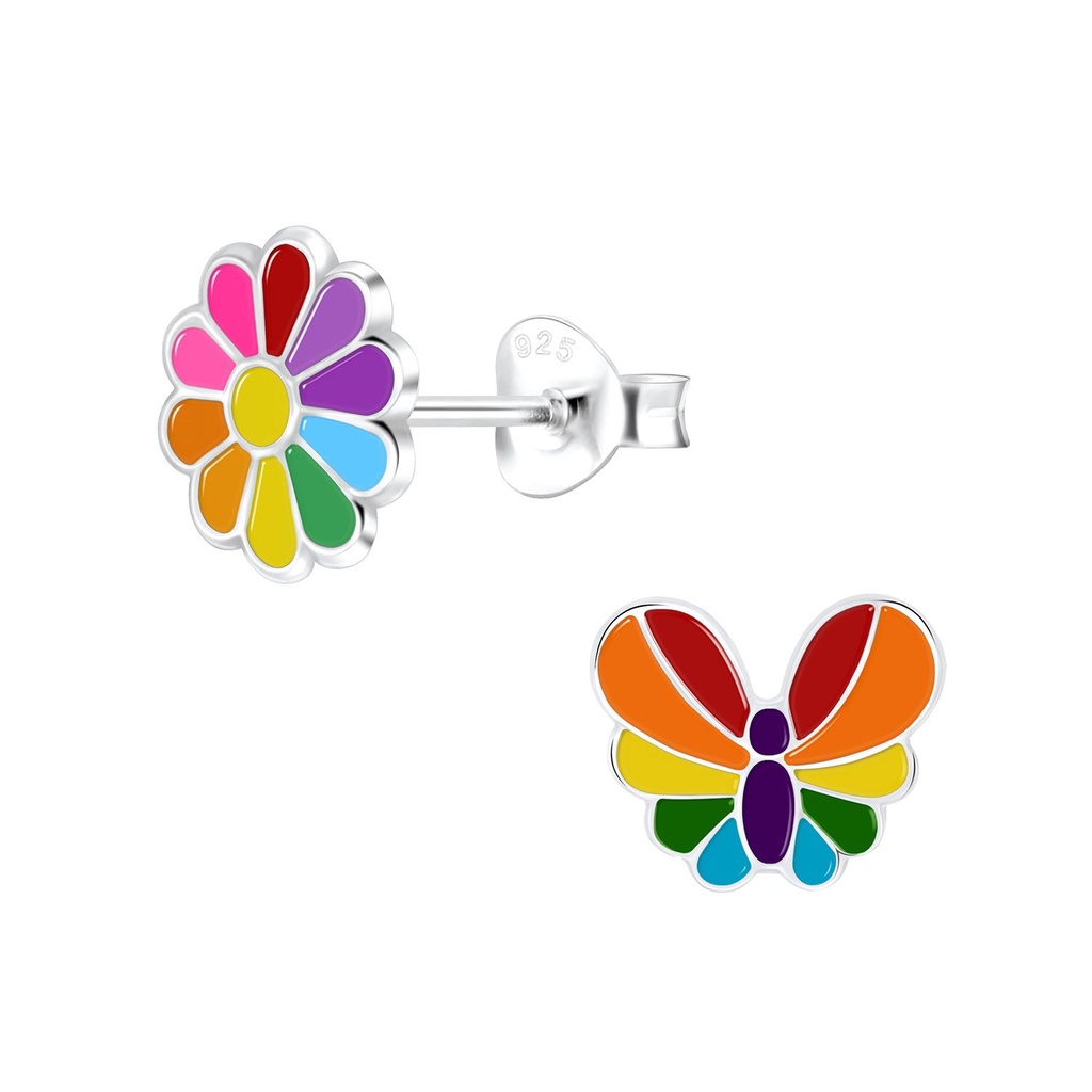Puces d'oreilles arc-en-ciel en argent