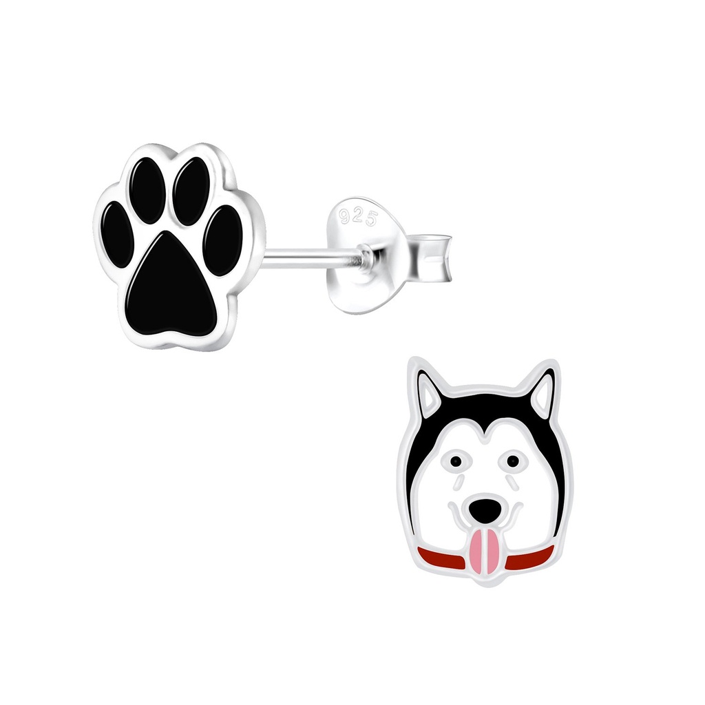 Puces d'oreilles amoureux chien en argent