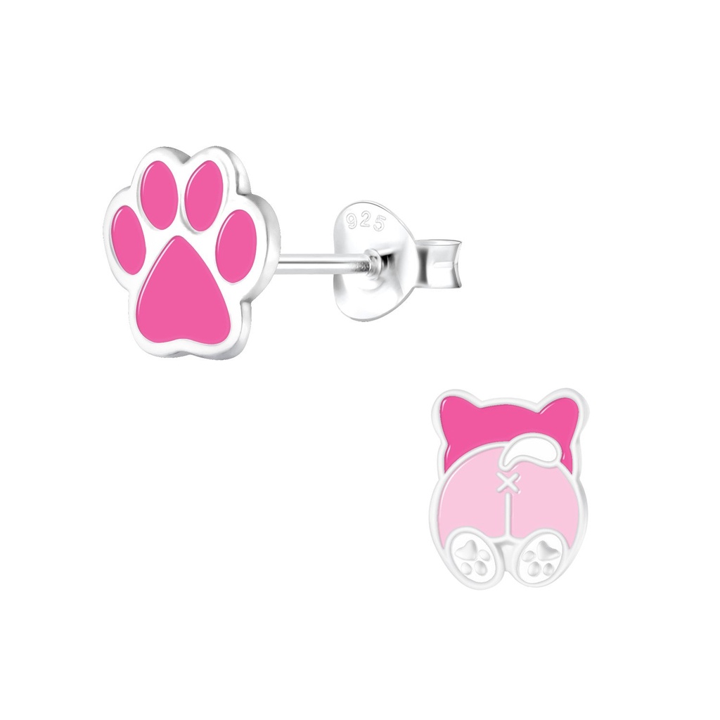 Silver Dog Lovers Stud Earrings