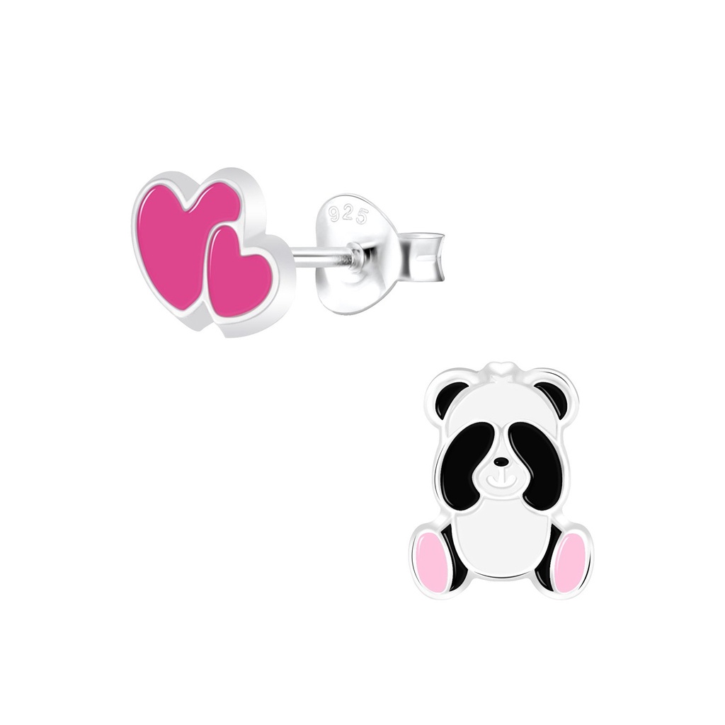 Puces d'oreilles amoureux panda en argent