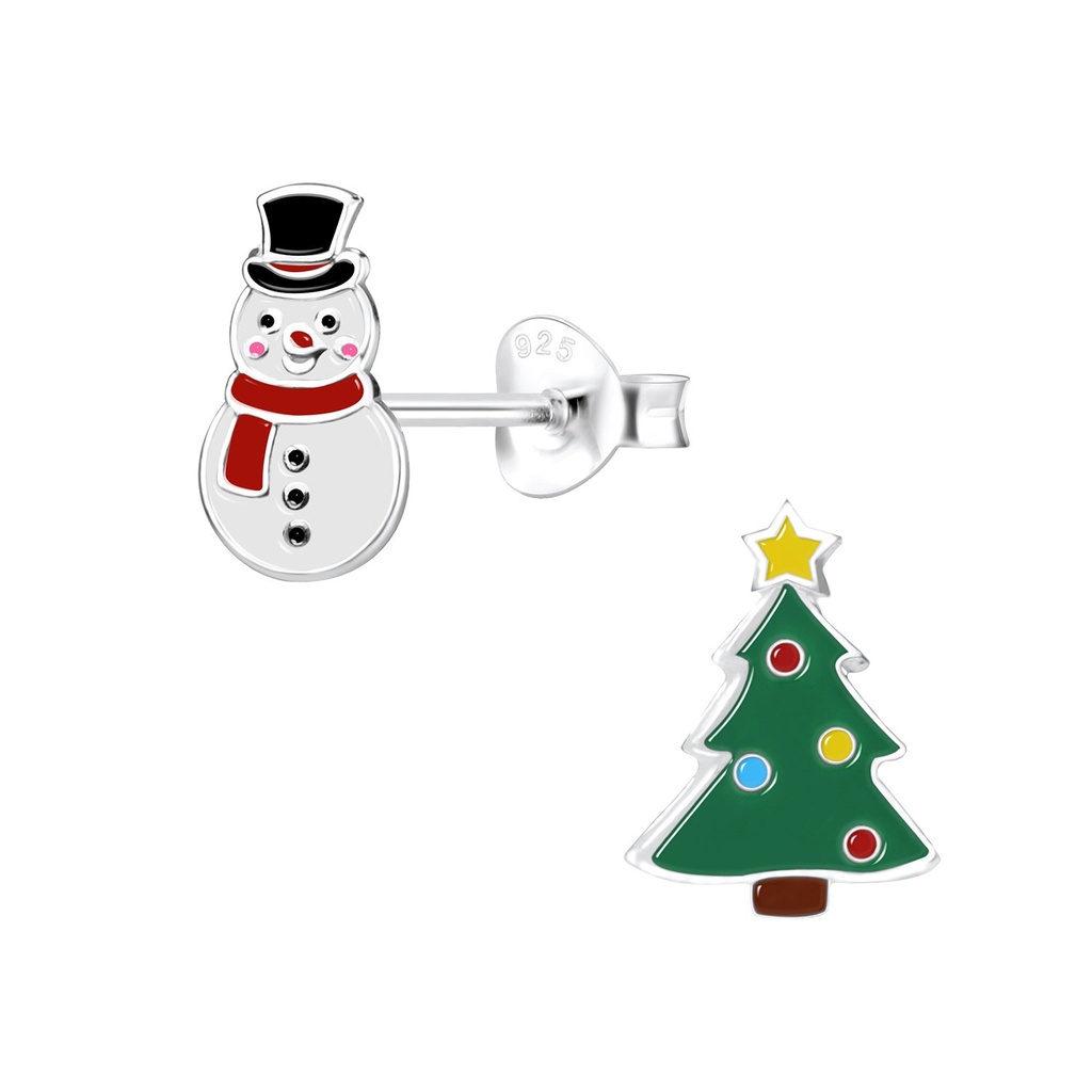 Silver Christmas Holiday Stud Earrings