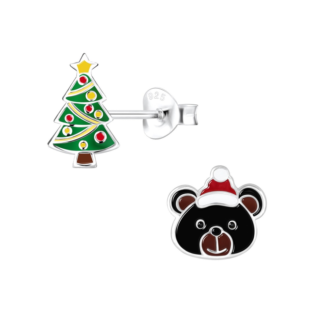 Silver Christmas Holiday Stud Earrings