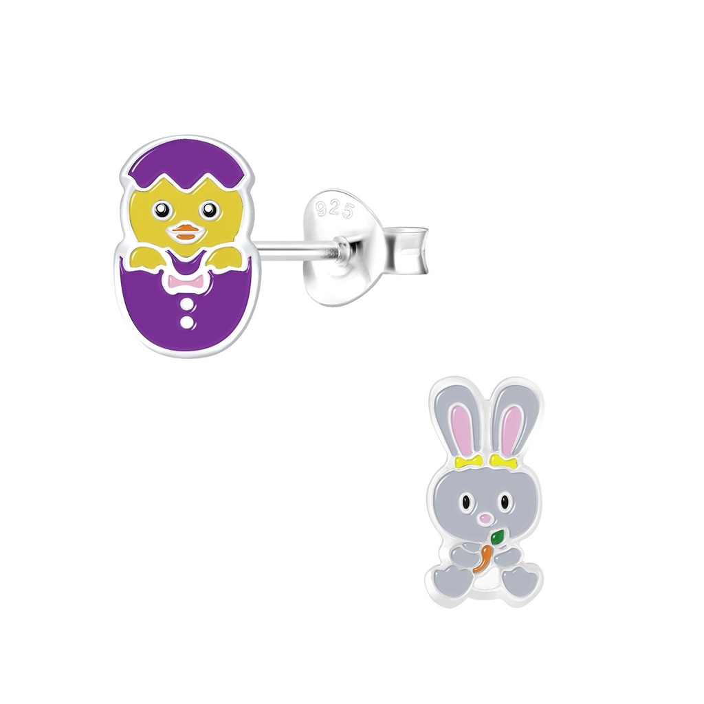 Silver Easter Holiday Stud Earrings
