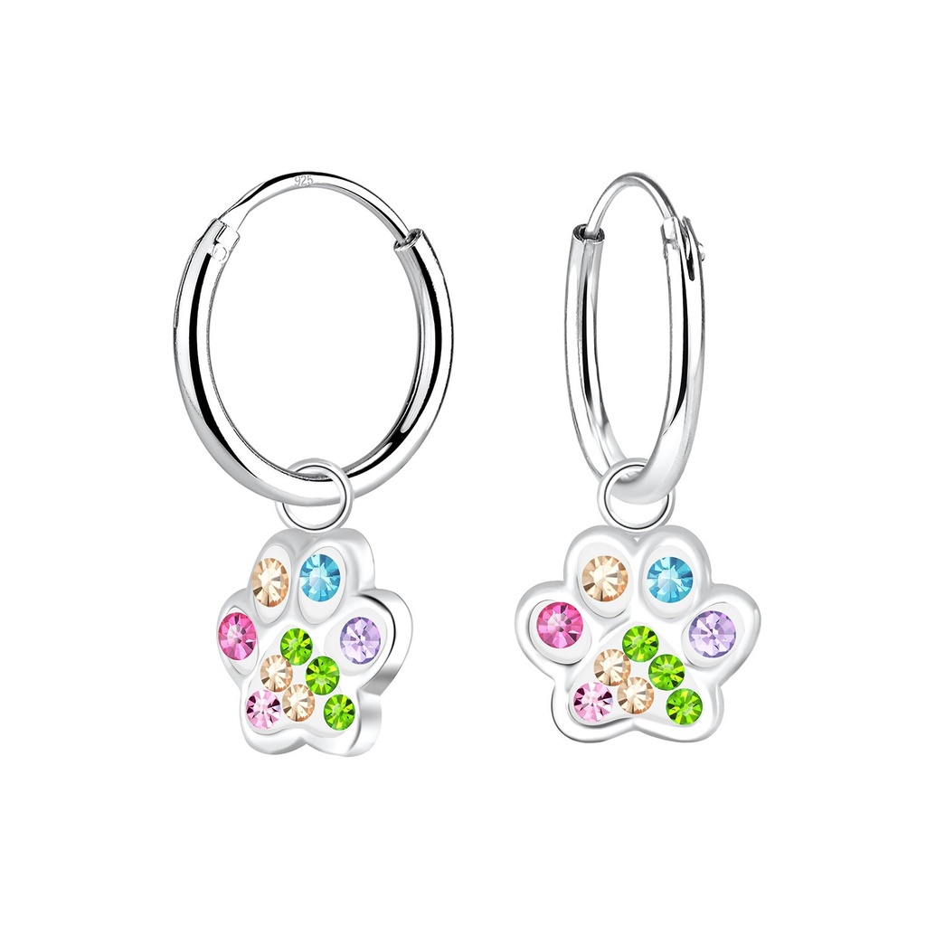 Silver Paw Print Charm Hoop Earrings