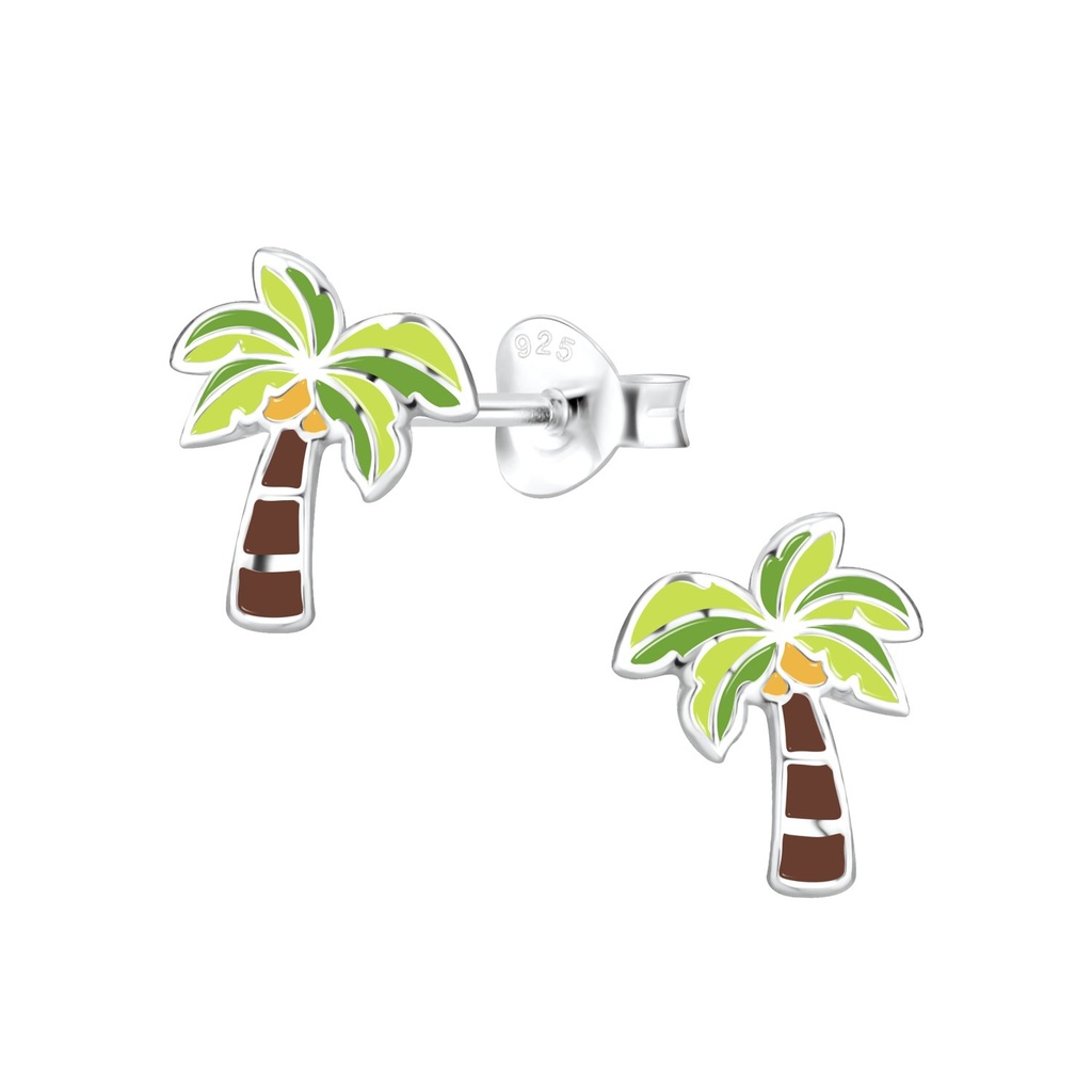 Puces d'oreilles arbre noix de coco en argent