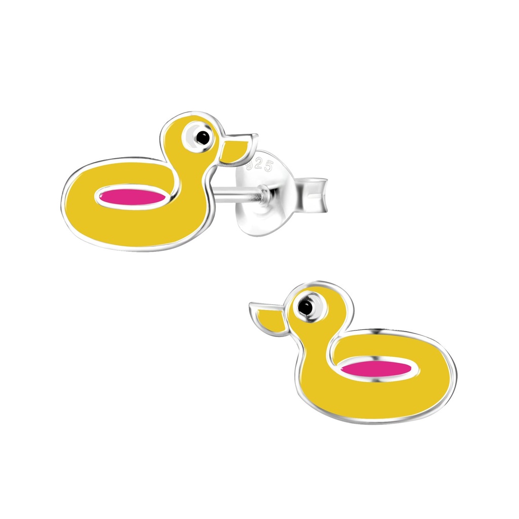 Silver Duck Rubber Ring Stud Earrings