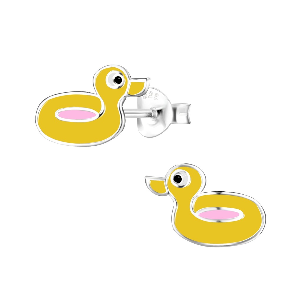 Puces d'oreilles anneau canard en caoutchouc en argent