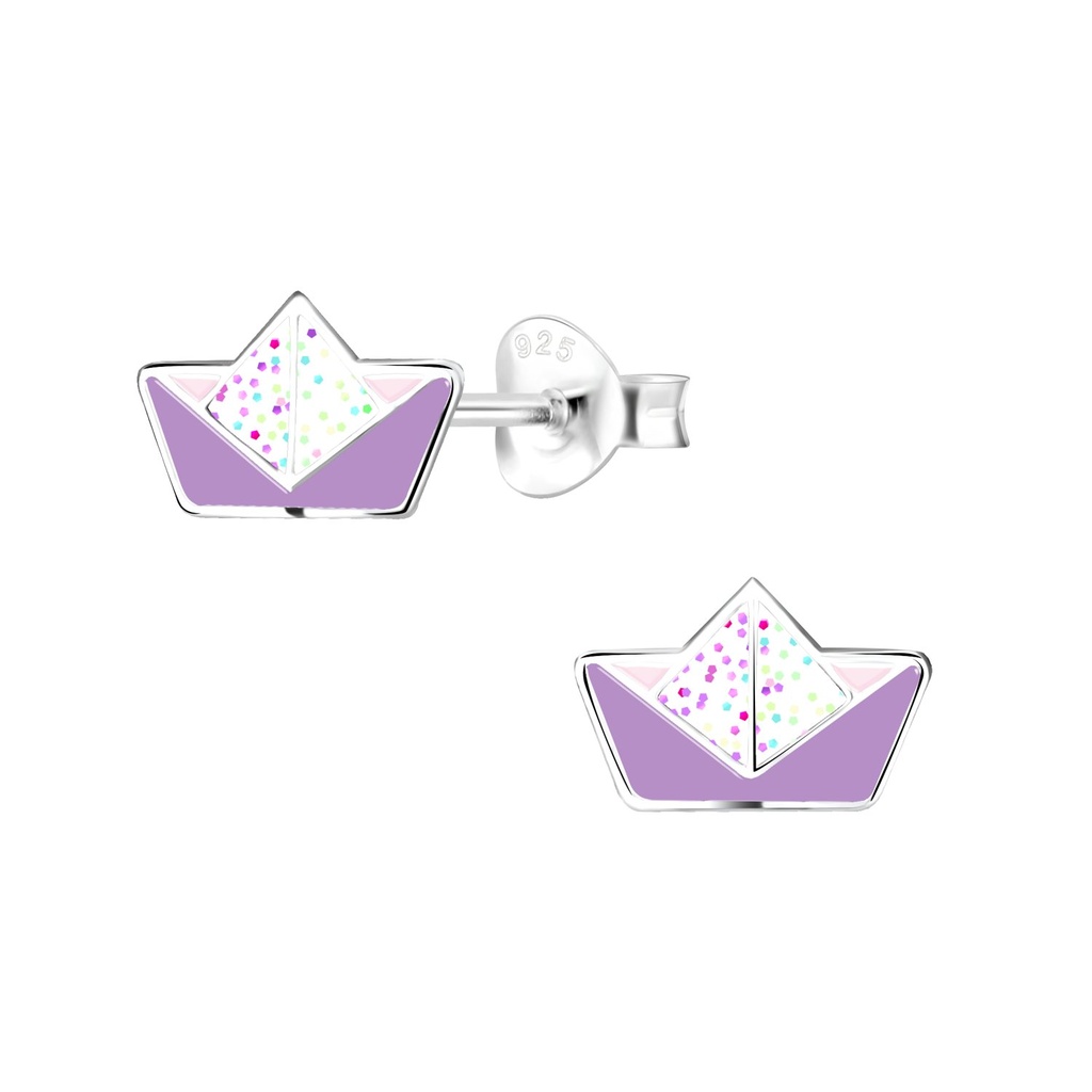Puces d'oreilles bateau origami en argent