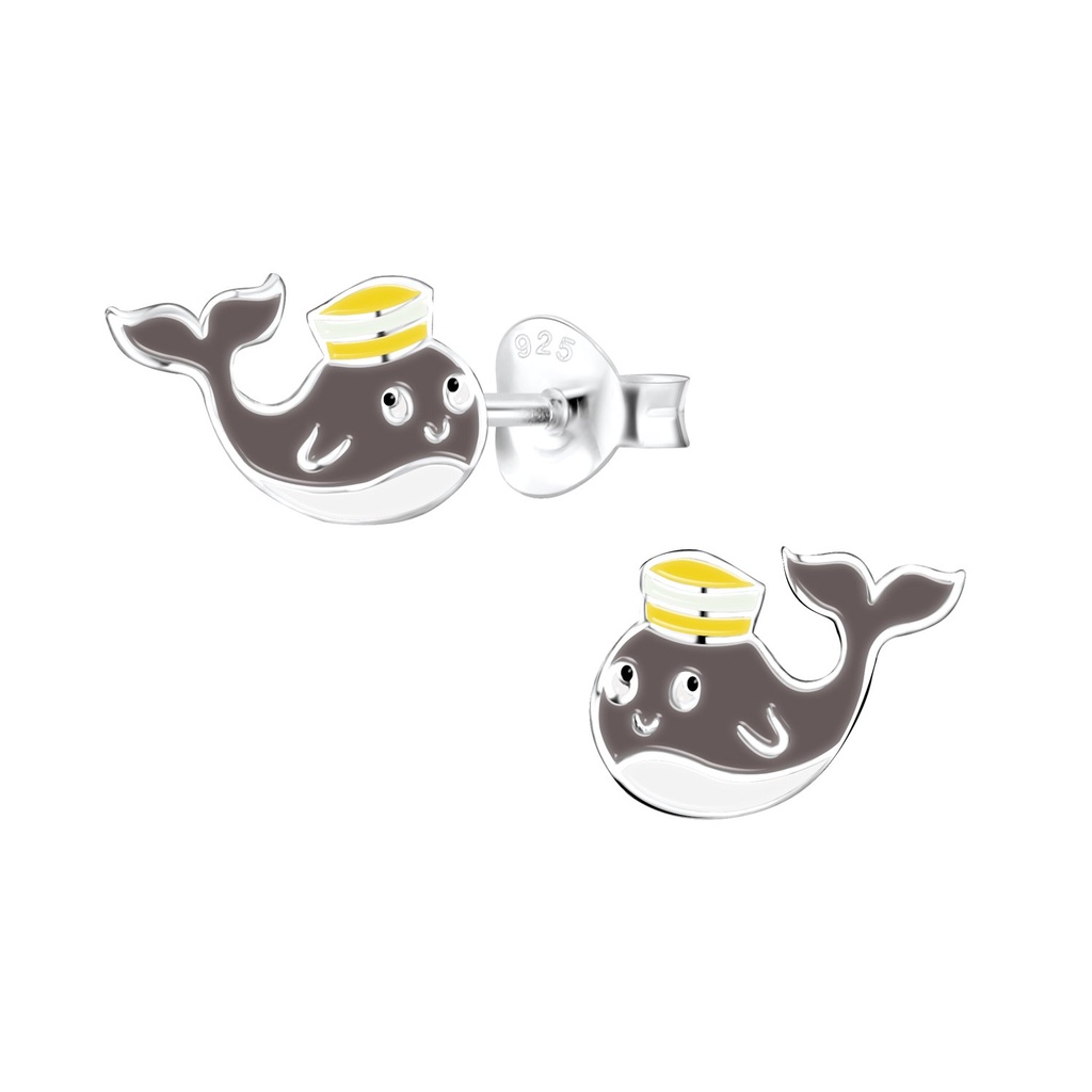 Silver Whale Stud Earrings