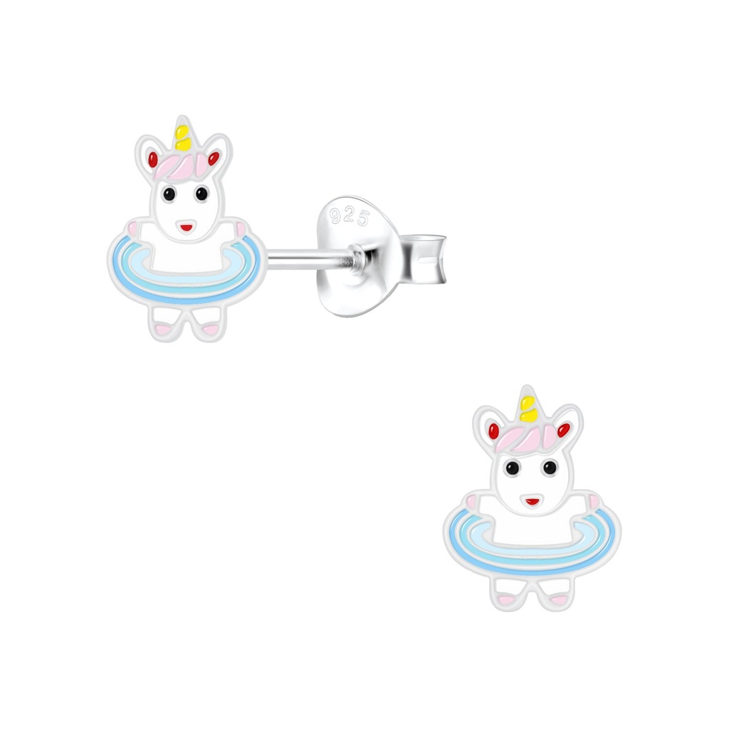 Silver Hula Hooping Unicorn Stud Earrings