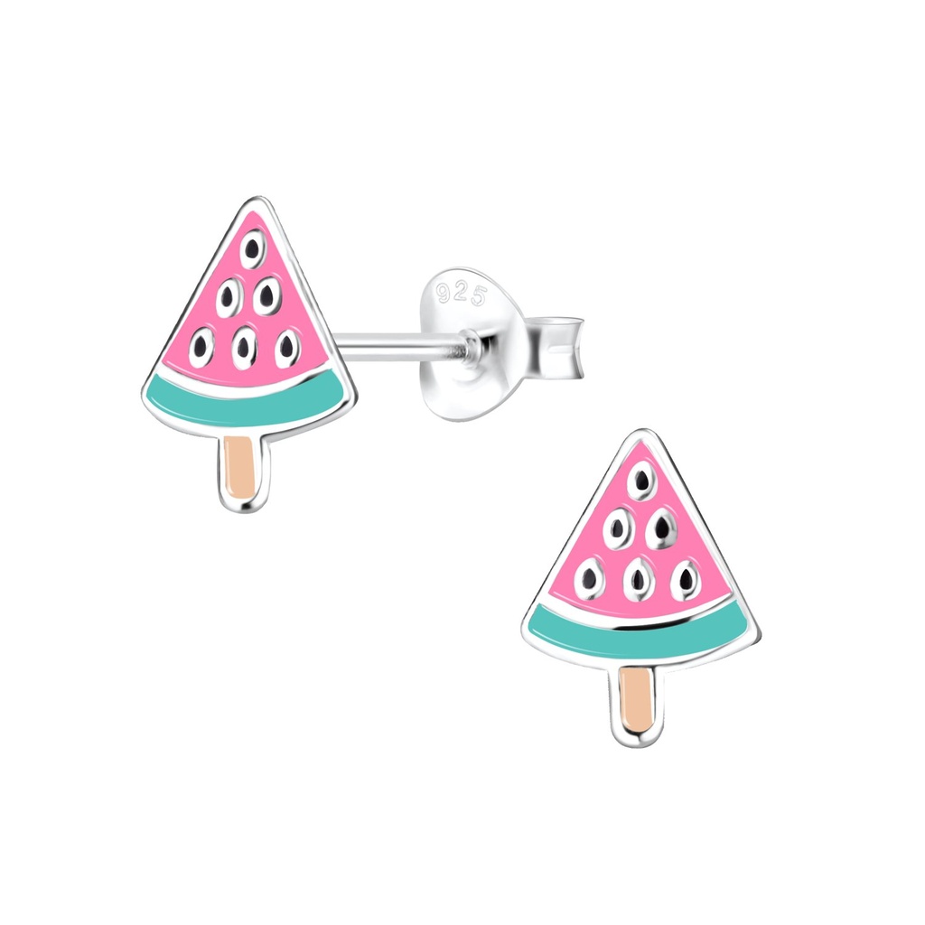Puces d'oreilles pastèque en argent