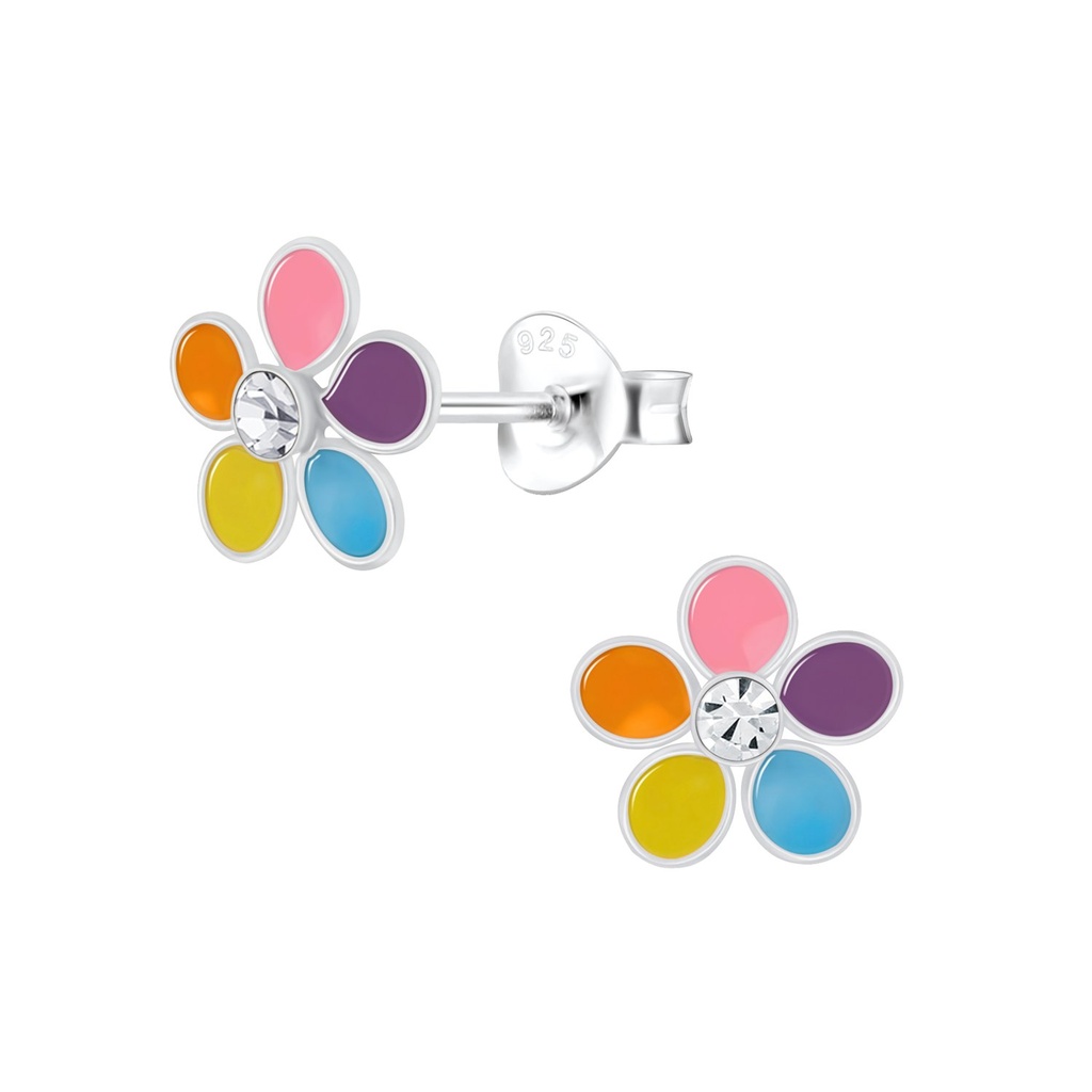 Puces d'oreilles en argent cristal fleur