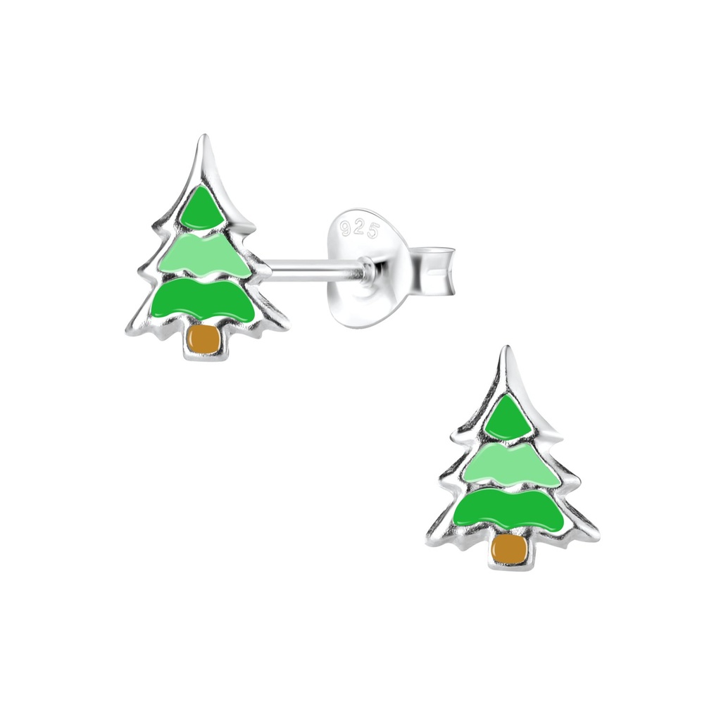 Puces d'oreilles sapin de Noël en argent