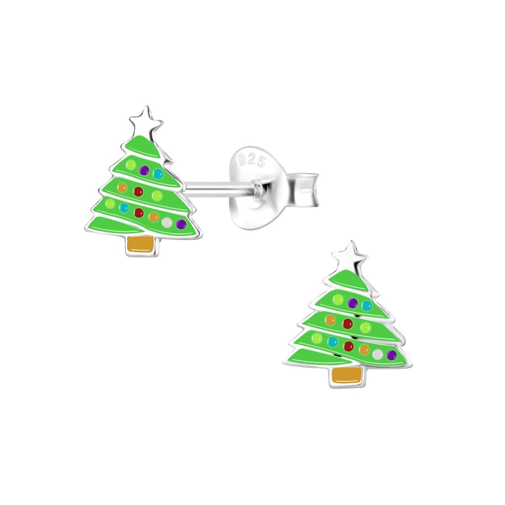 Puces d'oreilles sapin de Noël en argent