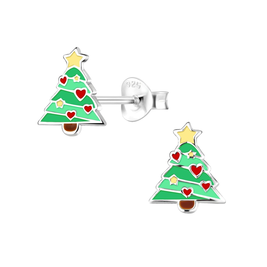 Puces d'oreilles sapin de Noël en argent