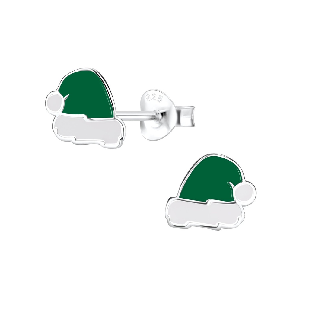 [10013798] Puces d'oreilles chapeau de père Noël en argent