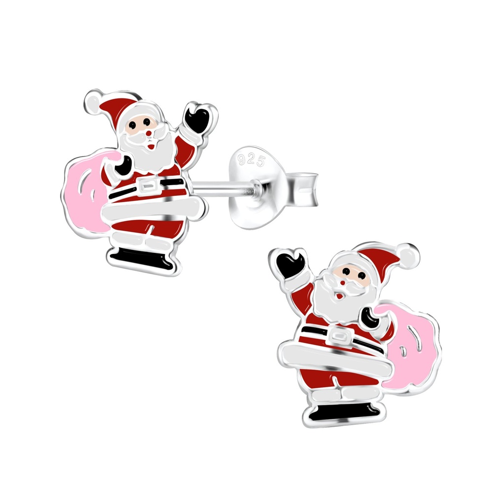 Silver Santa Claus Stud Earrings