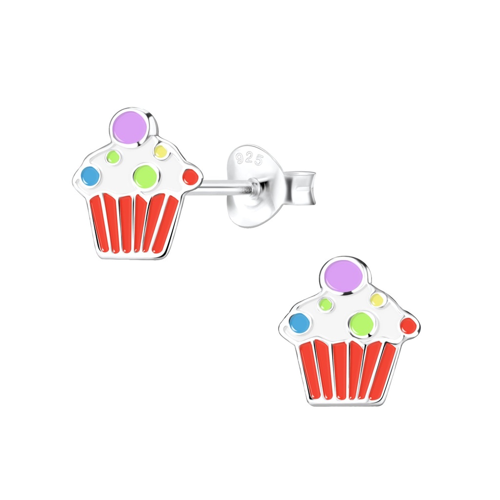 Silver Cupcake Stud Earrings