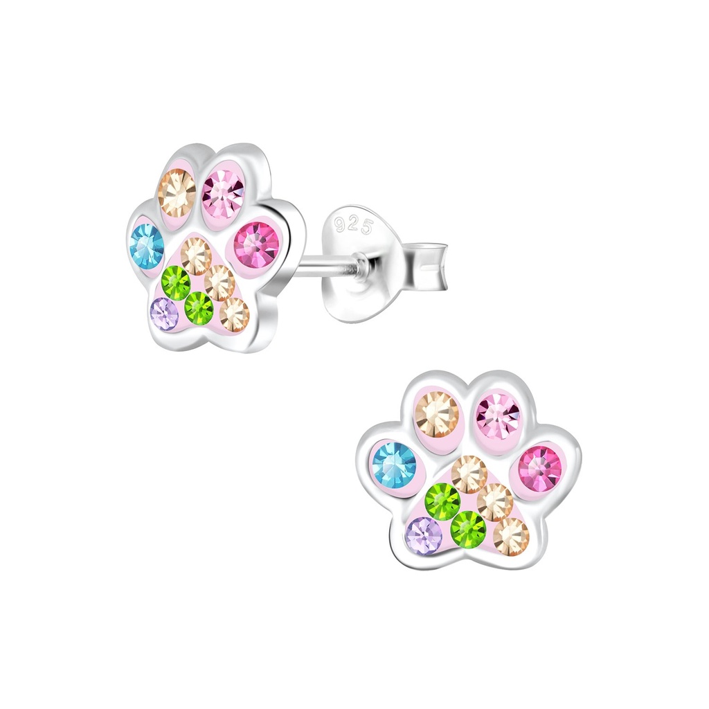 Silver Paw Print Stud Earrings