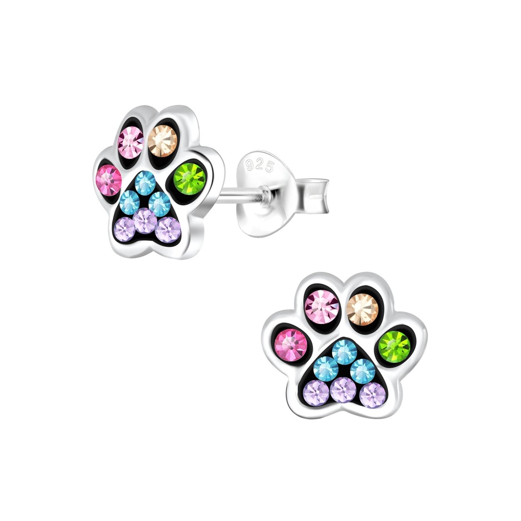 Puces d'oreilles empreinte de patte en argent