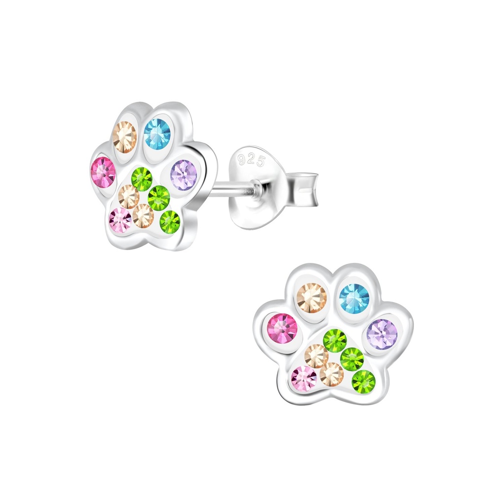 Silver Paw Print Stud Earrings