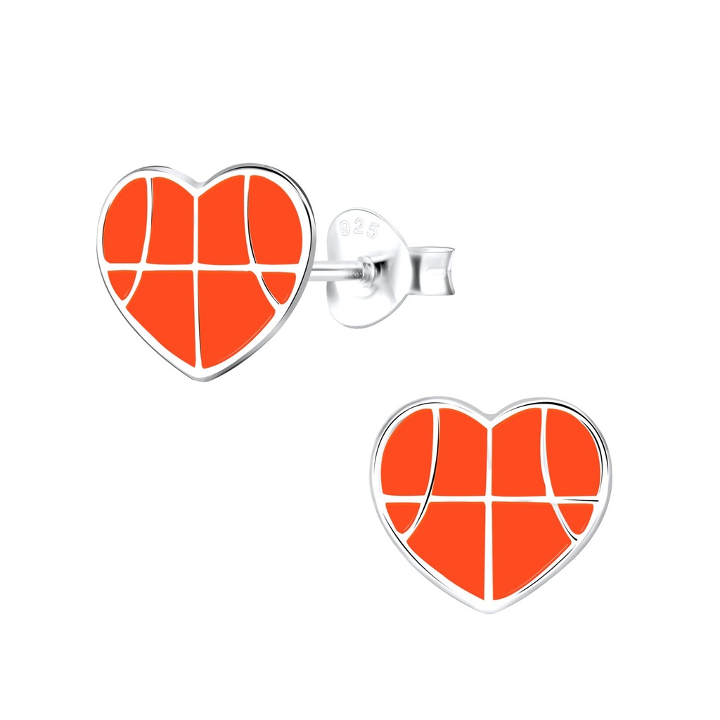 Puces d'oreilles ballon de basket en argent