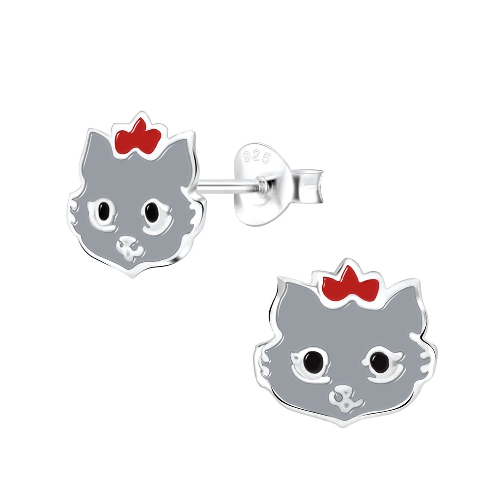 [10014007] Silver Cat Stud Earrings
