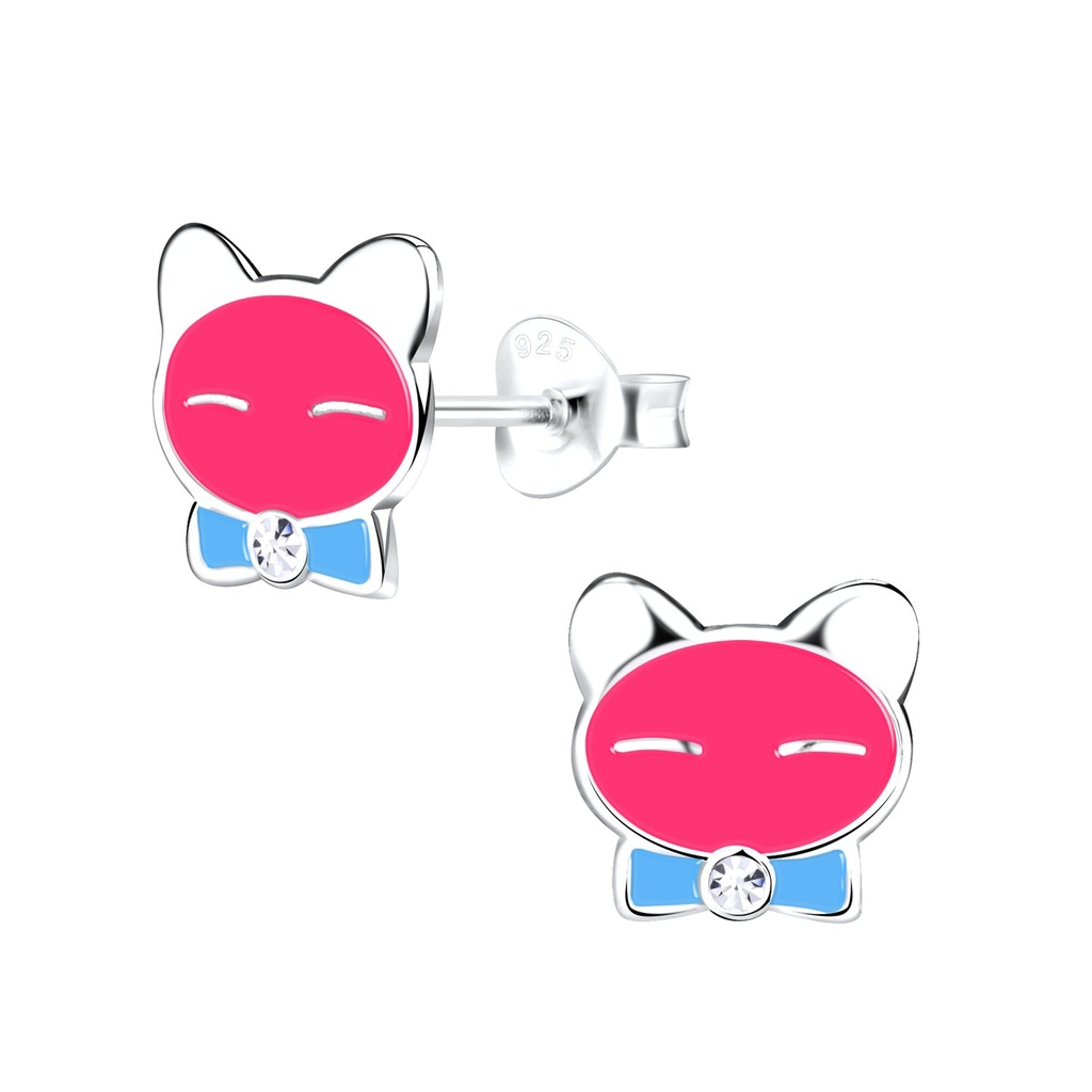Silver Cat Stud Earrings