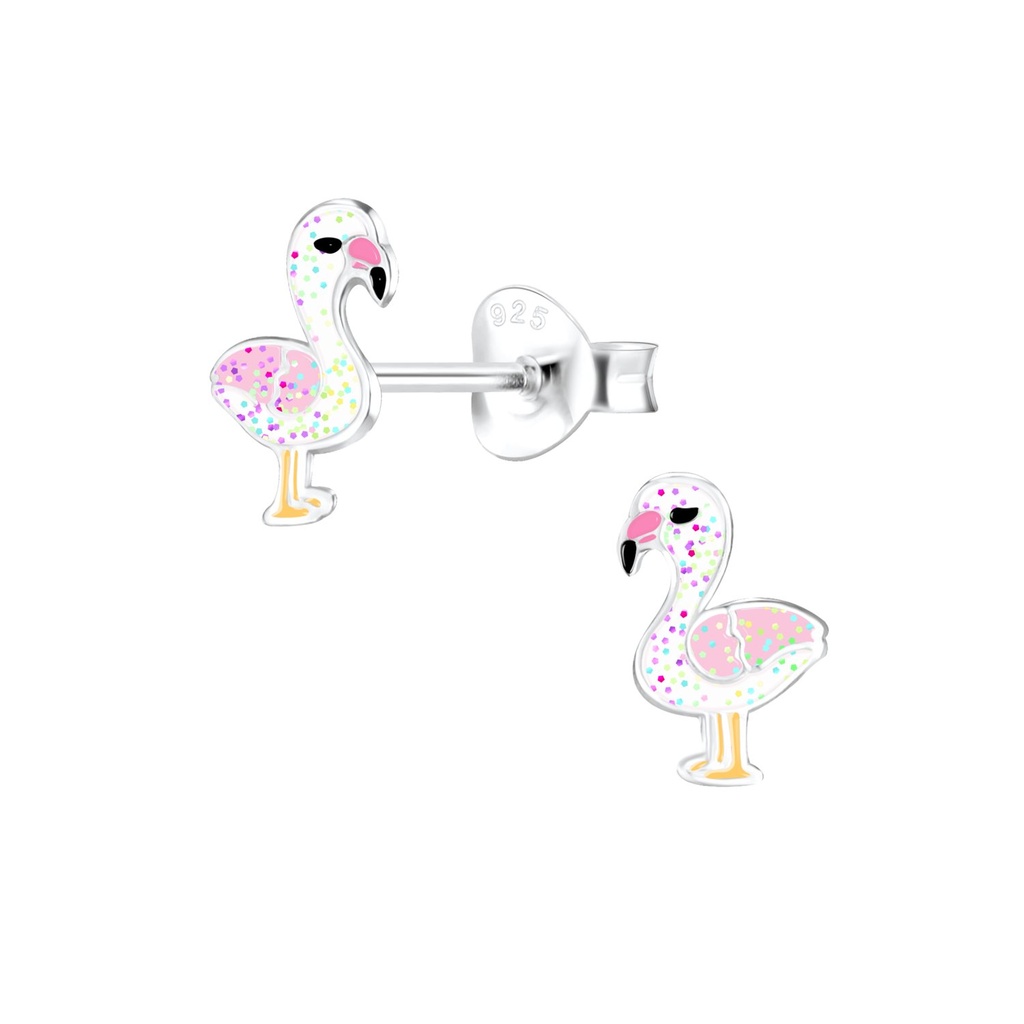 Puces d'oreilles flamant rose en argent