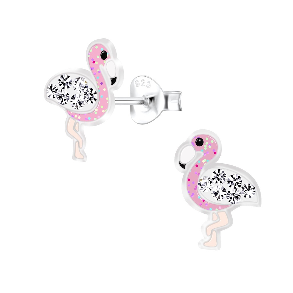 Puces d'oreilles flamant rose en argent