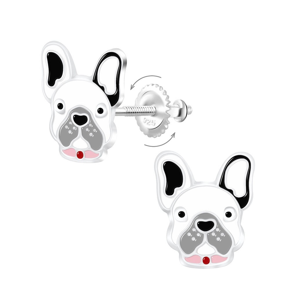 Boucles d'oreilles à fermoir à vis bouledogue en argent