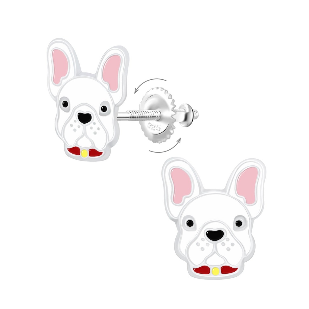 Silver French Bulldog Screw Back Earrings