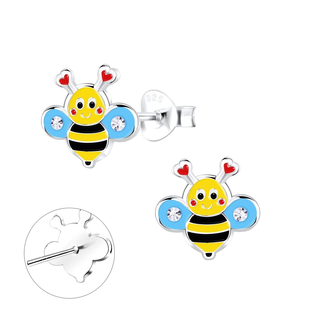 Silver Crystal Bee Stud Earrings