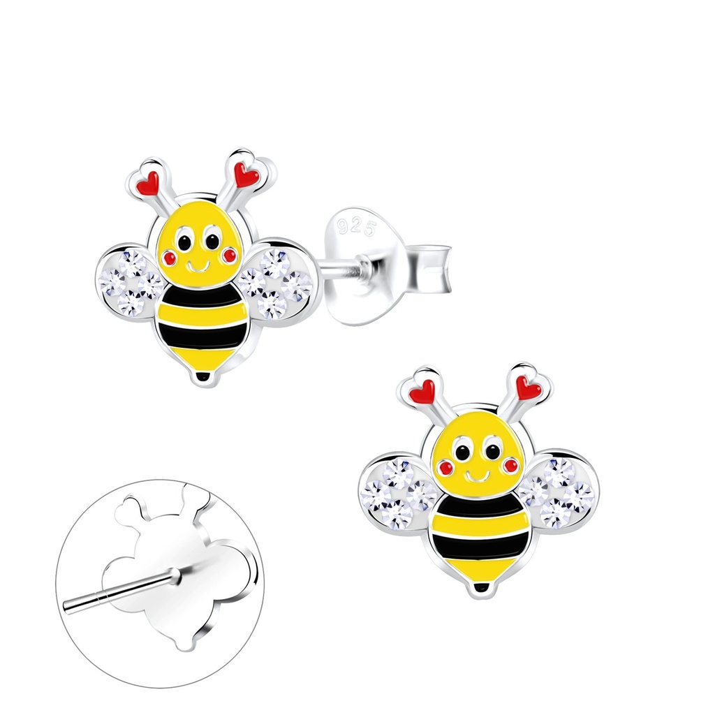 Silver Crystal Bee Stud Earrings
