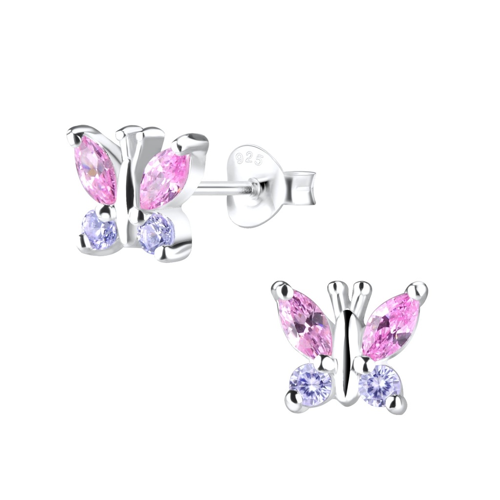 [10013405] Puces d'oreilles papillon en argent