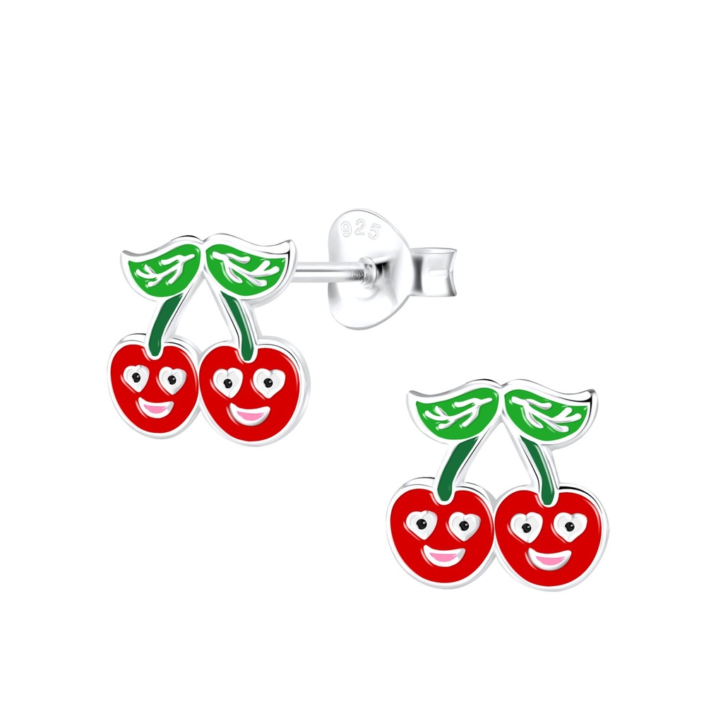 Silver Cherry Stud Earrings