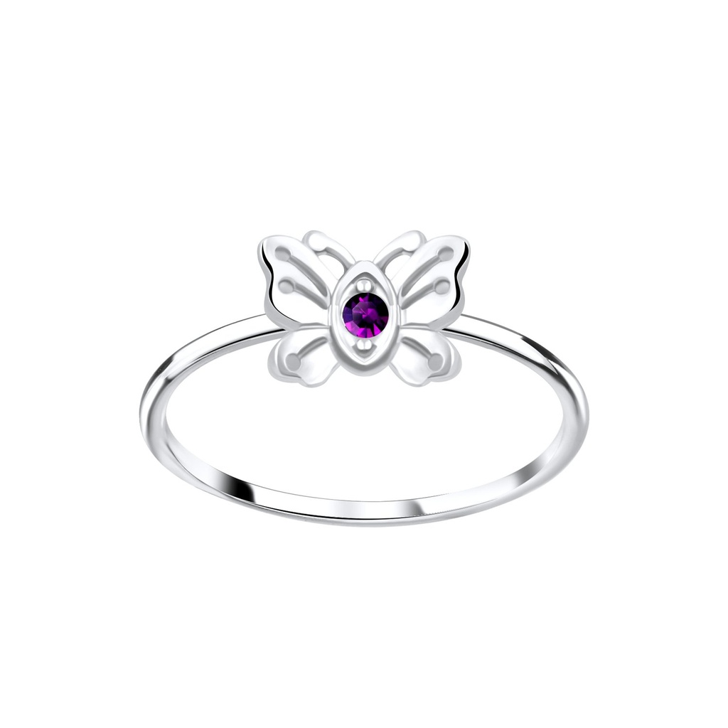 Silver Butterfly Crystal Ring
