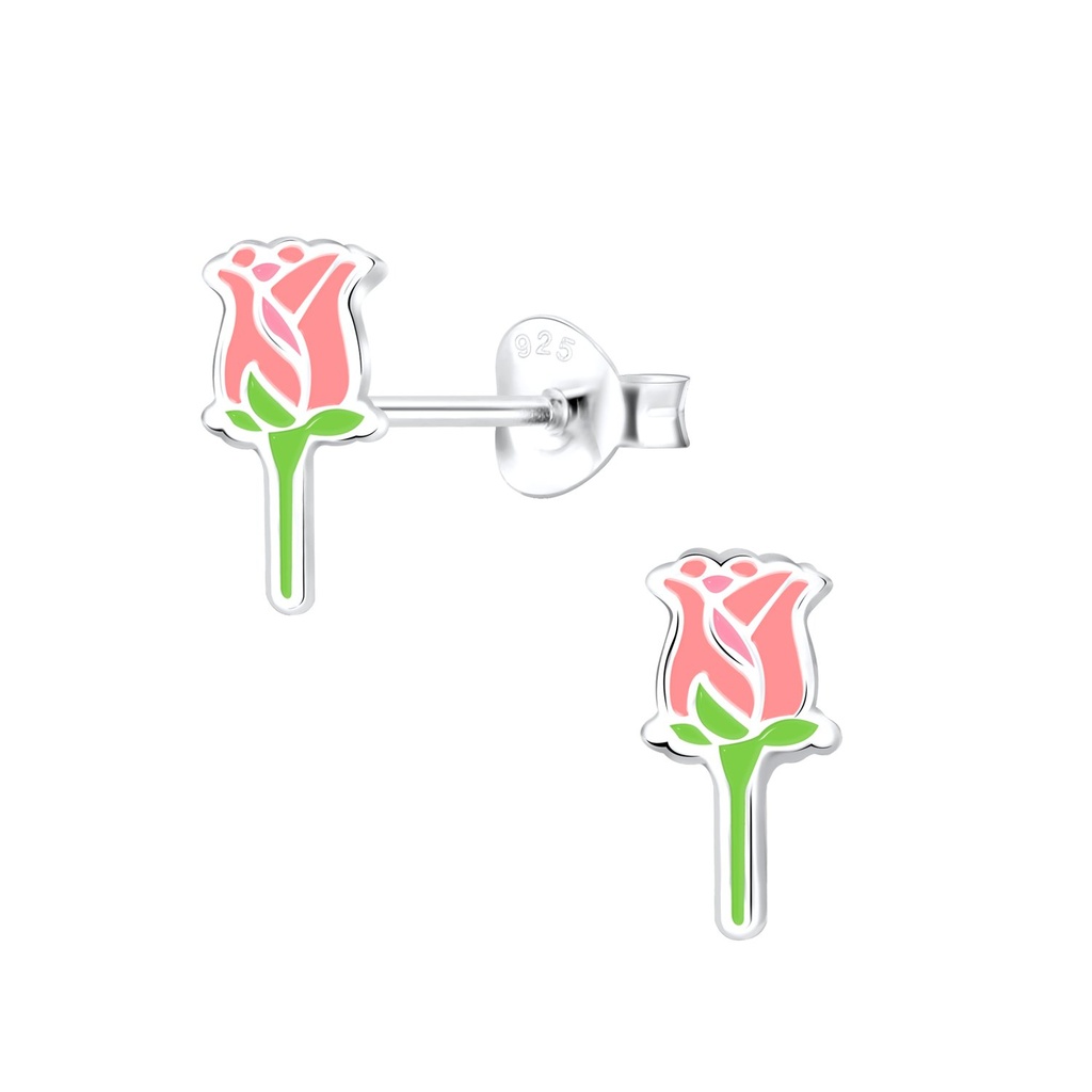 Puces d'oreilles rose en argent