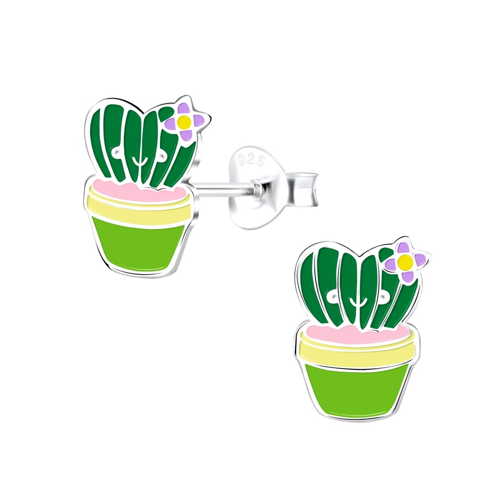 Puces d'oreilles cactus en argent