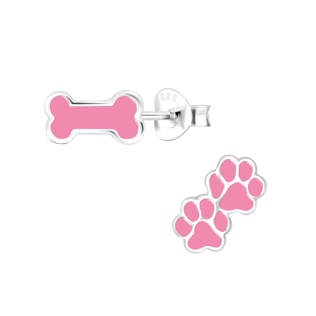 Silver Dog Lovers Stud Earrings