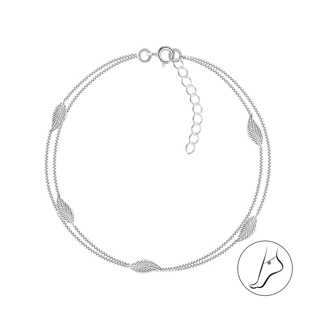 [10011263] Chaîne de cheville feuille en argent